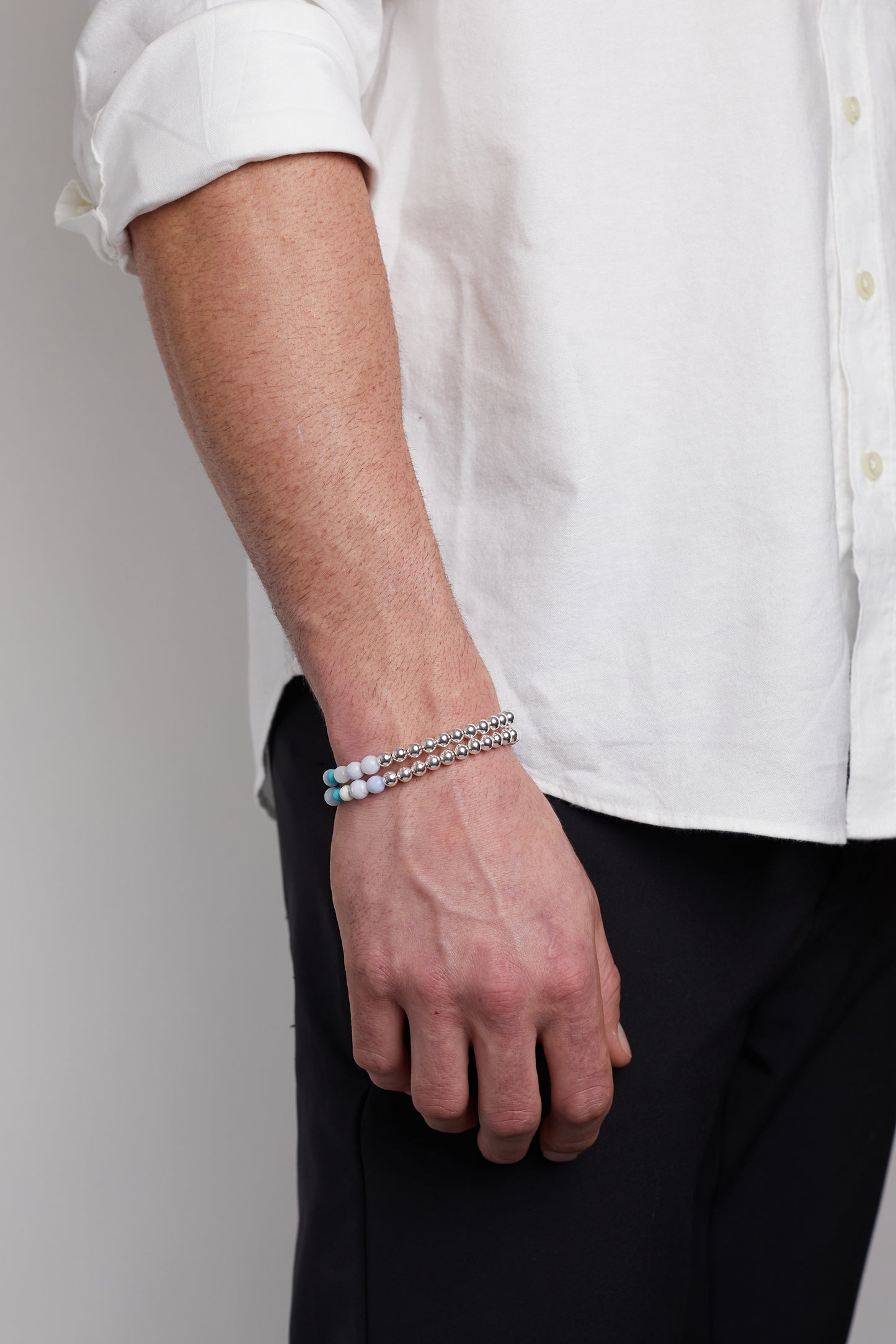 N 16 PROTECTION / INNER STRENGTH Healer's Bracelets Men's (Set of 2) Silver